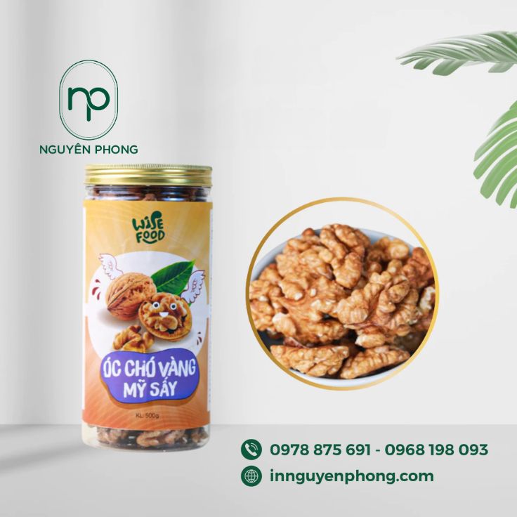 Mẫu tem dán hộp dựng óc chó